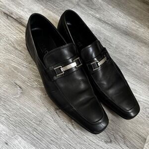 Versace Black Leather Loafers Mens Buckle Made in Italy Dress Shoes Size 44.5